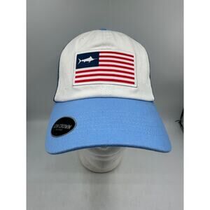 Columbia Sportswear PFG Mesh Snap Back Fish Flag Cap Blue White Fishing Outdoors
